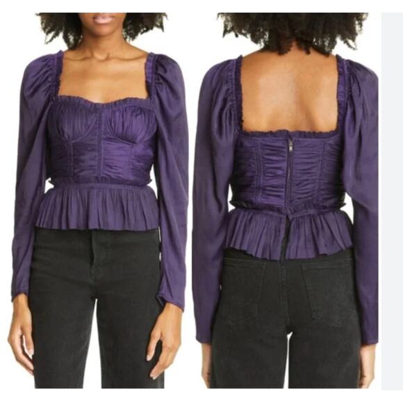 Ulla Johnson Tops - ULLA JOHNSON Mia ruched ruffled satin top sz 6